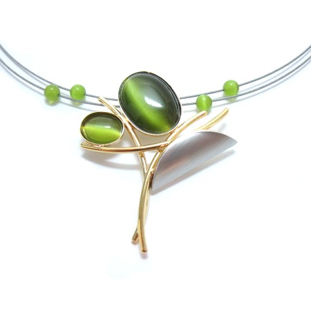 Bright Green Two tone Swoosh Multiwire Necklace - Click Image to Close